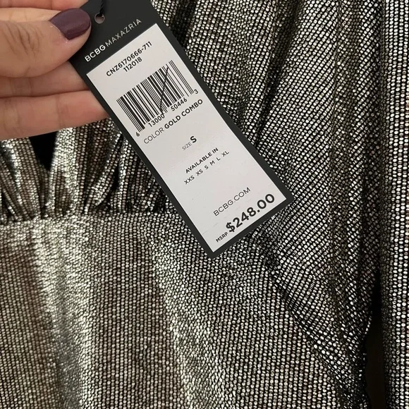 NWT BCBGMAXAZRIA Ruched Long Sleeve Metallic Cocktail Mini Dress Small - Picture 5 of 7